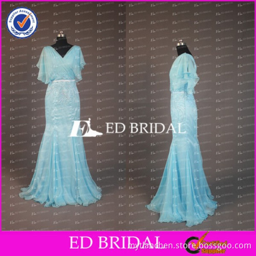 CE743 2015 China Factory V-Neck Mermaid Blue Chiffon Cheap Bridesmaid Dresses